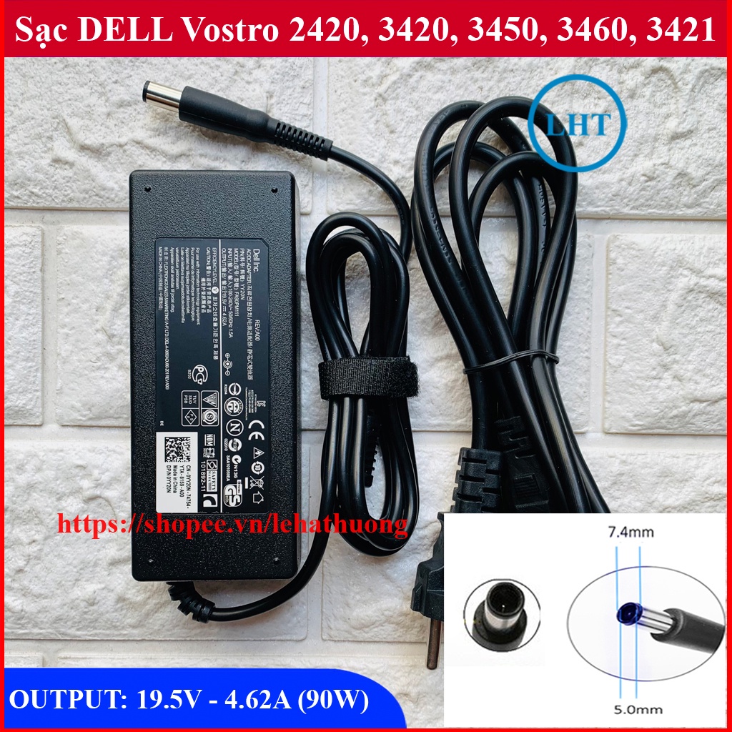 Sạc Laptop DELL Vostro 2420, 3420, 3450, 3460, 2421, 3421 19.5V - 4.62A (90w) Chân Kim To 7.4mm x 5.0mm - Nhập Khẩu