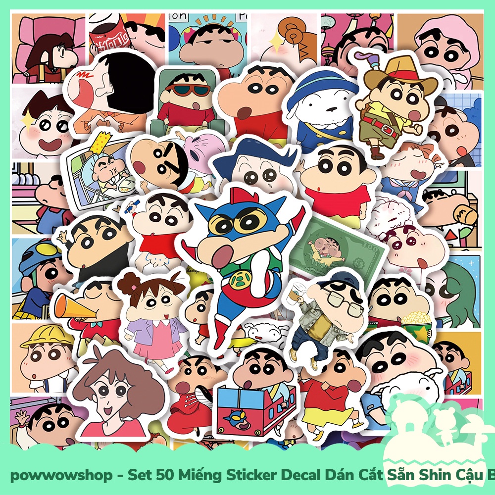 [Sẵn VN - Hỏa Tốc] Set 50 Miếng Sticker Decal Cắt Sẵn DIY Dán Trang Trí Vật Dụng Mẫu Shin Cậu Bé Bút Chì Shiny Life