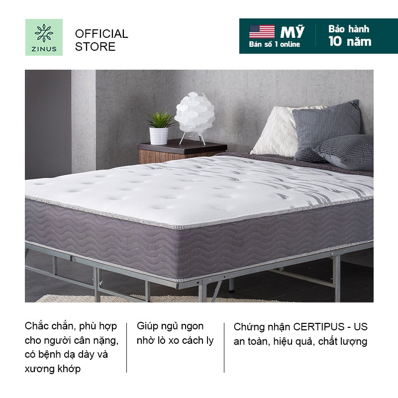 Nệm lò xo túi hút chân không cao cấp Zinus 120x200x25cm