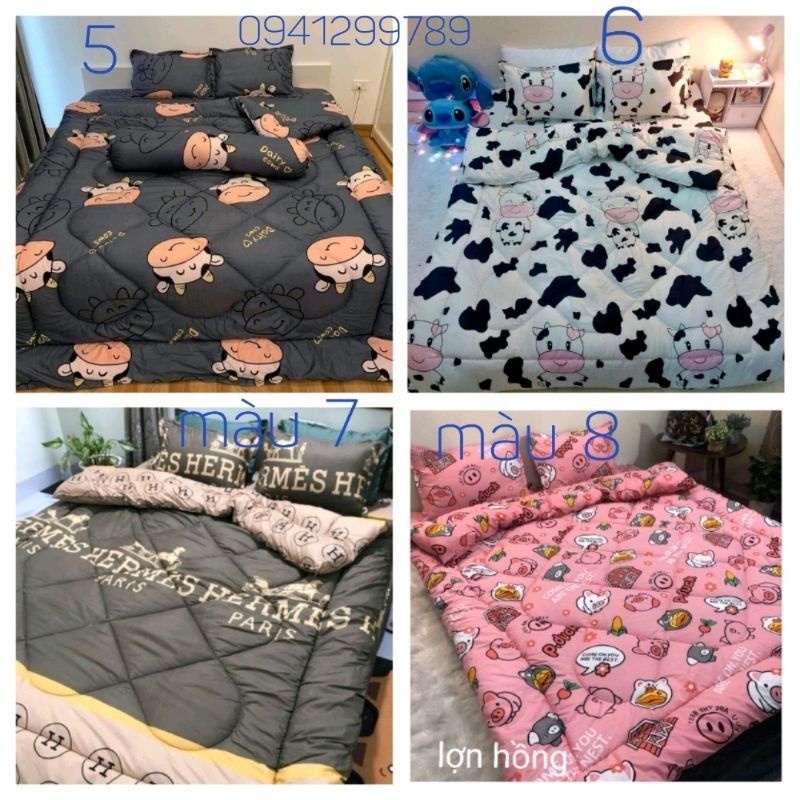 [GIÁ HỦY DIỆT]Trọn  Bộ Chăn Phao 5 Món Ga Gối Poly loại 1 Chăn Bông Như Hình [Loại Bông Dày] ( được chọn mẫu) | BigBuy360 - bigbuy360.vn