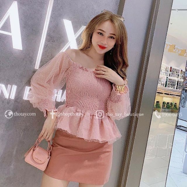 ÁO KIỂU NHÚNG TAY LƯỚI CHẤM BI ( HÓT )