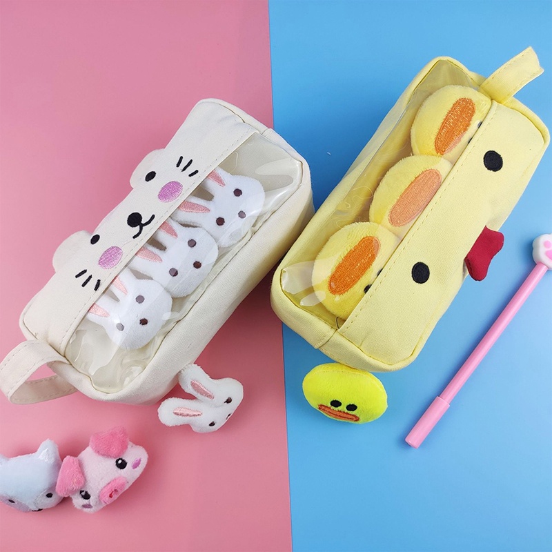 Túi Đựng Bút Chì Bằng Lông Nhung Sức Chứa Lớn In Hình Heo/Cáo Hoạt Hình Dễ Thương Cho Nữ Sinh