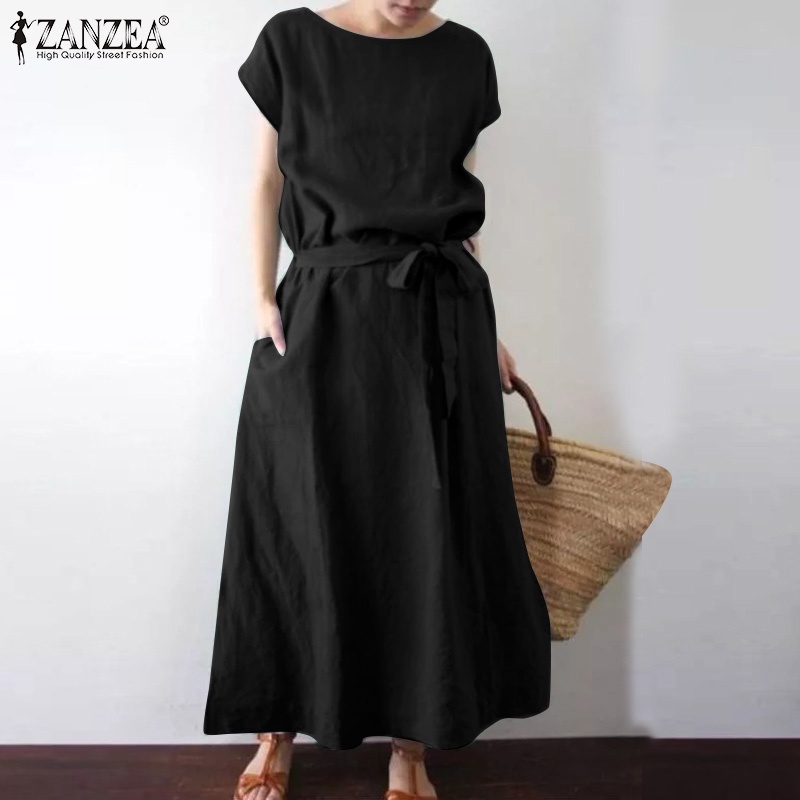 Đầm maxi Zanzea tay ngắn thời trang phong cách retro cho nữ