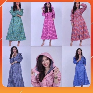 Áo mưa măng tô nữ họa tiết hoa vải dù - nhẹ - xinh xắn - họa tiết hoa-áo mưa nữ-áo choàng đi mưa nữ