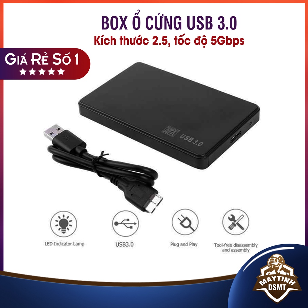 Box ổ cứng USB 3.0 kích thước 2.5" dùng cho ổ SSD, HDD, hộp đựng ổ cứng di dộng tốc độ kết nối lên đến 5 Gbps