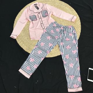 Pizama satin Tay dài quần dài