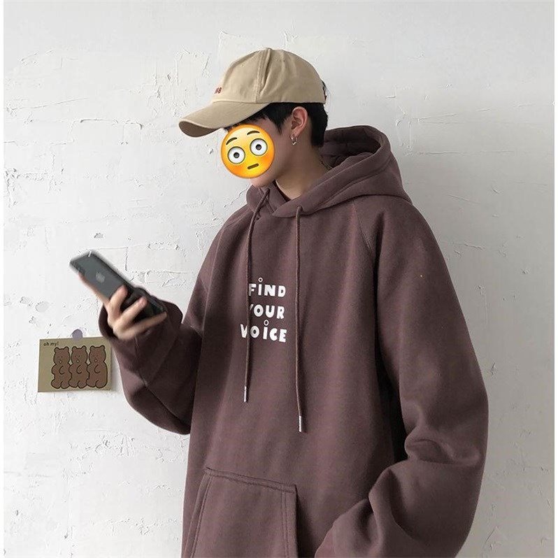 Áo hoodie nhung dày dáng rộng in chữ thời trang mùa thu cho nam S-3XL