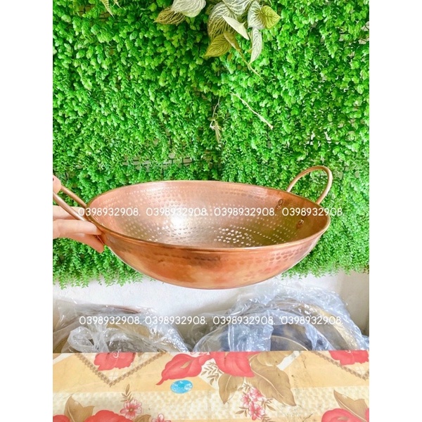 Chảo đồng đỏ 40 cm cao 11 cm nặng 1.3 kg  liệu bằng đồng nguyên