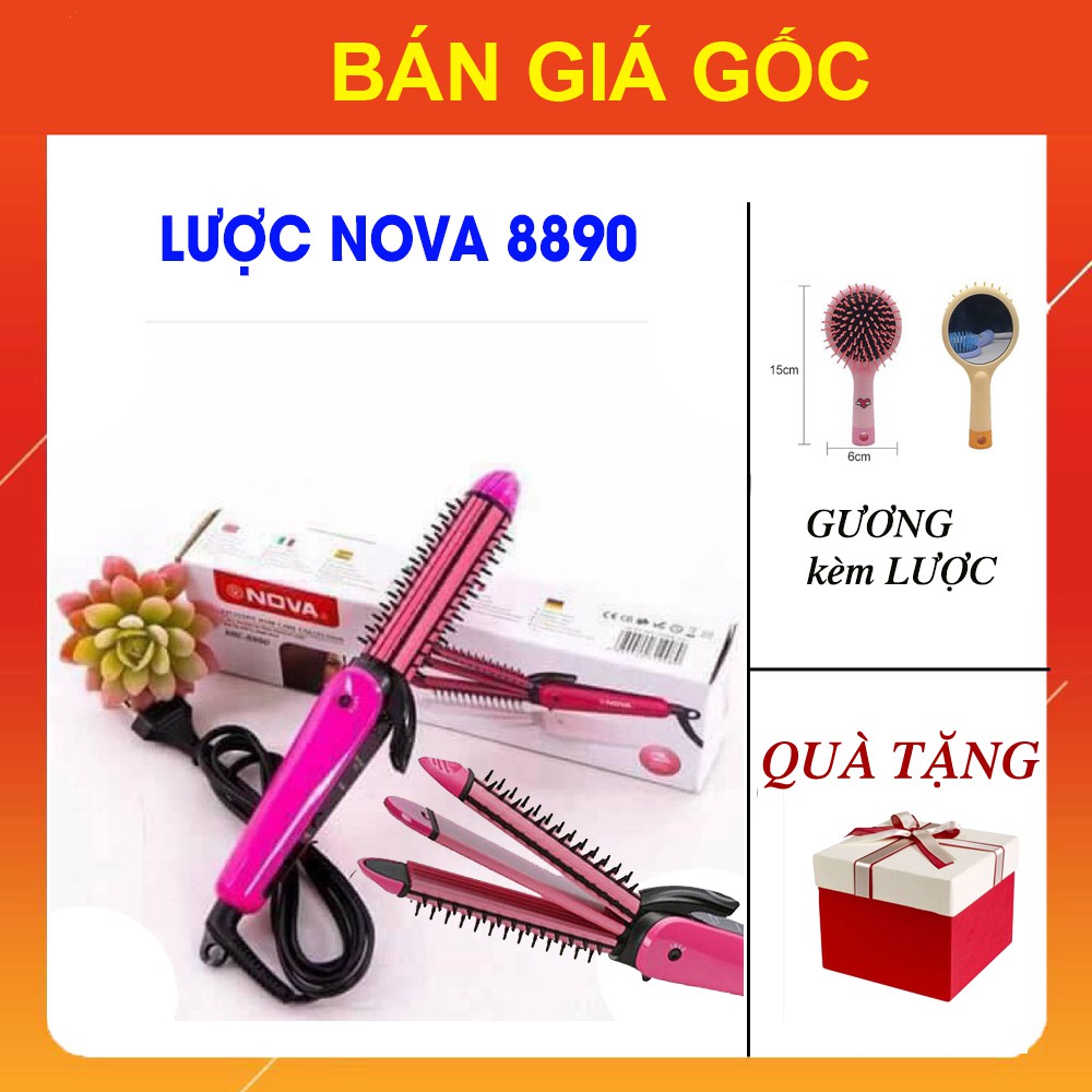 Lược Điện Uốn Tóc Sấy Xoăn Gỡ Rối Nova 8890 [COMBO TẶNG KÈM] Lược Kèm Gương GIÁ SỈ, Lược Chải Tạo Kiểu Mini Ghd Đa Năng