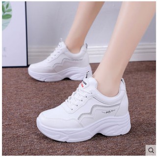 T14 giầy thể thao độn đế nữ màu trắng phối lưới thoáng chân