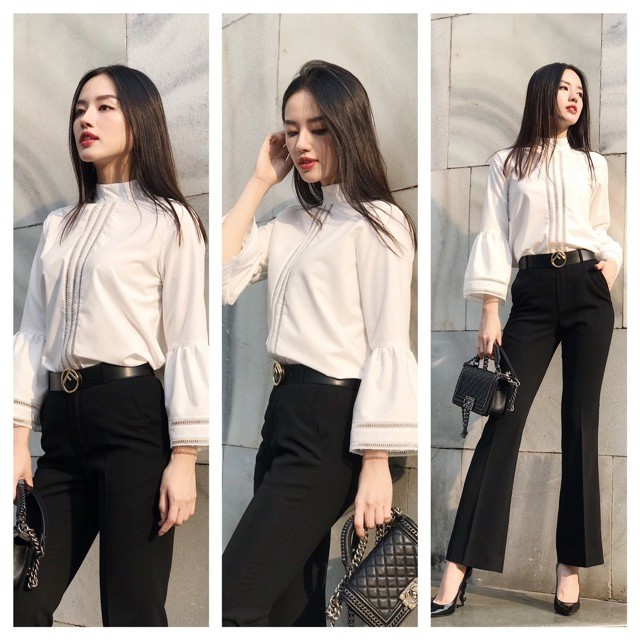 Áo cotton lụa trắng tay loe -HBSM513