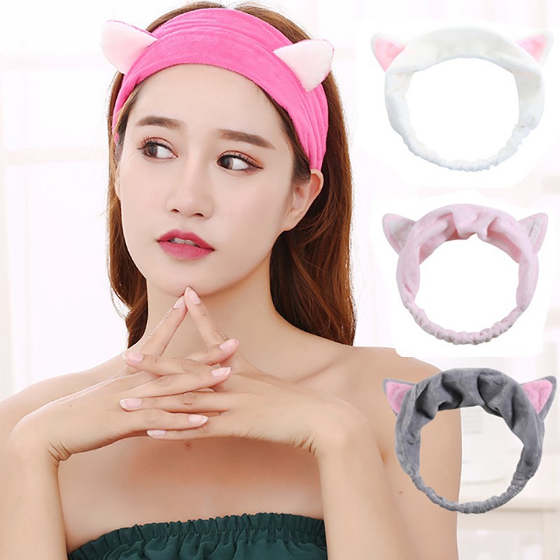 Băng đô tai mèo đeo khi tắm và rửa mặt dễ thương cho nữ