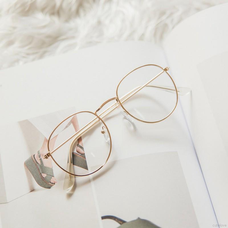 New Women Classic Vintage Round Lens Flat Myopia Optical Mirror Simple Metal Unisex Glasses Frame