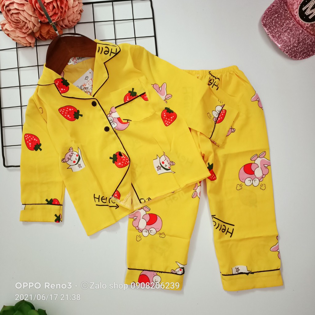 [11-45kg] Pijama tay dài bé gái size đại chất lụa hàn cao cấp 089