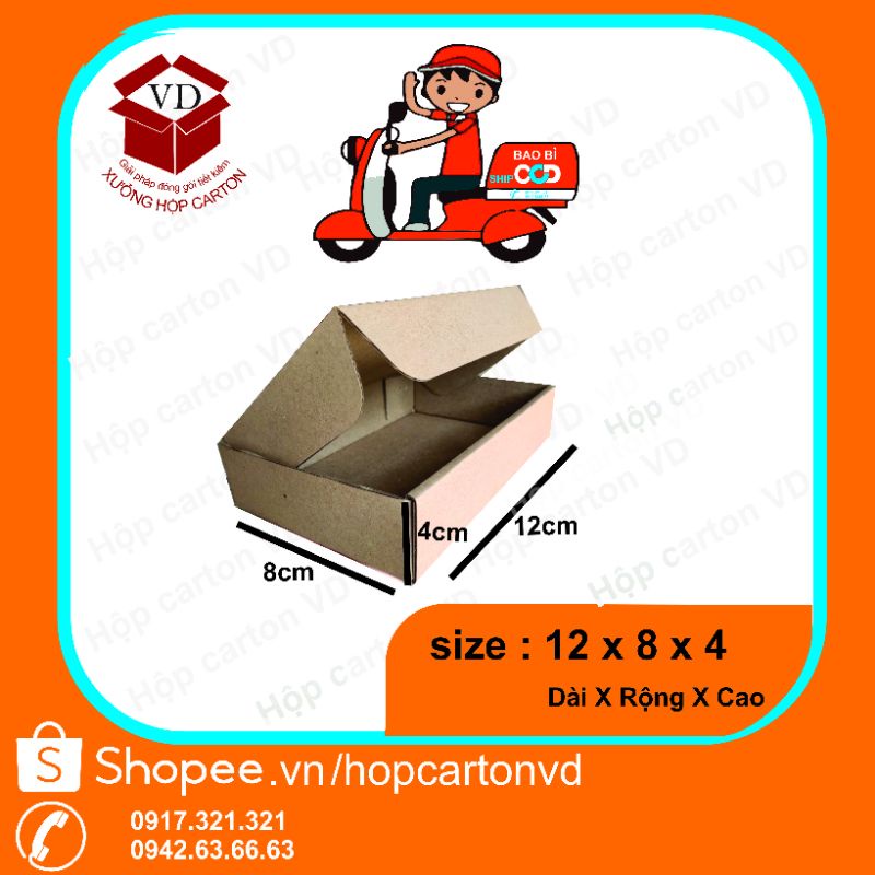 Hộp Carton nắp gài đựng phụ kiện size 12x8x4