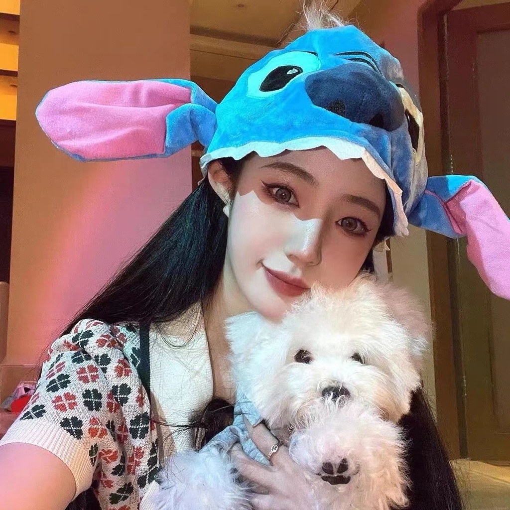 Mũ Búp Bê Stitch Nhồi Bông Dày Ba Chiều Dễ Thương Vui Nhộn Làm Quà Halloween