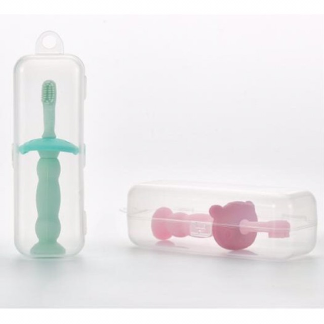 [6m+] Bàn chải tập đánh răng và matxa nướu silicon cho bé kèm hộp