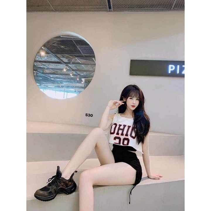 sét bộ áo nữ croptop quần đùi dây rút 2 bên _U37