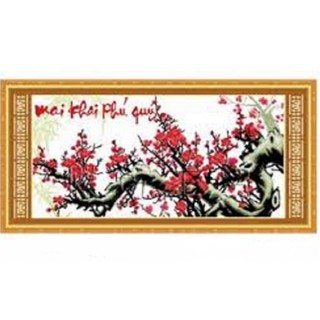 Tranh thêu mai khai phú quý hoa đào - lv3245