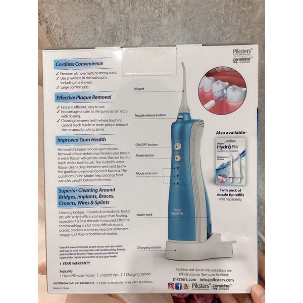 [Hàng Úc] Máy Tăm Nước Cầm Tay Piksters Hydro Pik Water Flosser 3 tốc độ