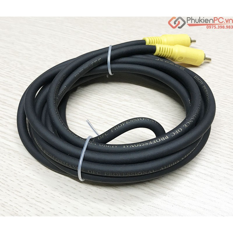 Cáp hoa sen AV RCA dây dài 5M dùng cho HD Player to TV ( Tivi ) Amply, Sound card, Loa, Âm ly, dàn âm thanh.
