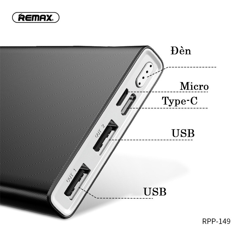 PIN SẠC DỰ PHÒNG 10000mAh REMAX RPP-149 lõi Li-Polymer có 2 cổng usb