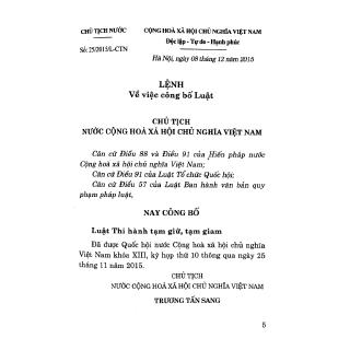 Luật Thi Hành Tạm Giữ, Tạm Giam