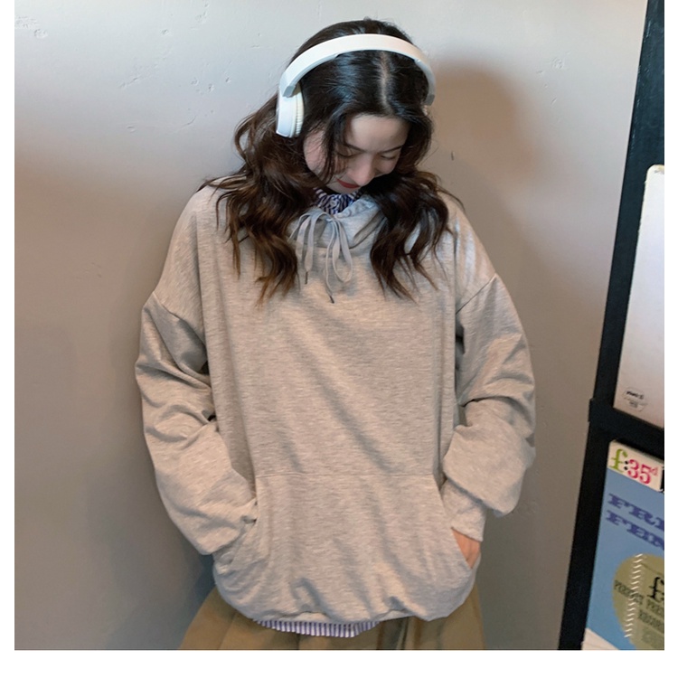 SUXI Áo Hoodie Mỏng Tay Dài Dáng Rộng Màu Trơn Thời Trang Mùa Thu Mới