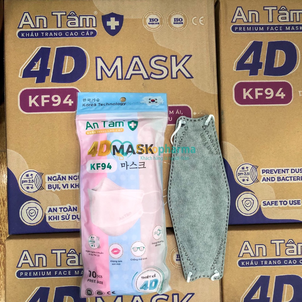 Khẩu trang 4d mask kf94 Hàn Quốc 4 lớp kháng khuẩn ngăn bụi mịn thông thoáng chính hãng An Tâm túi 10 cái AT4DO