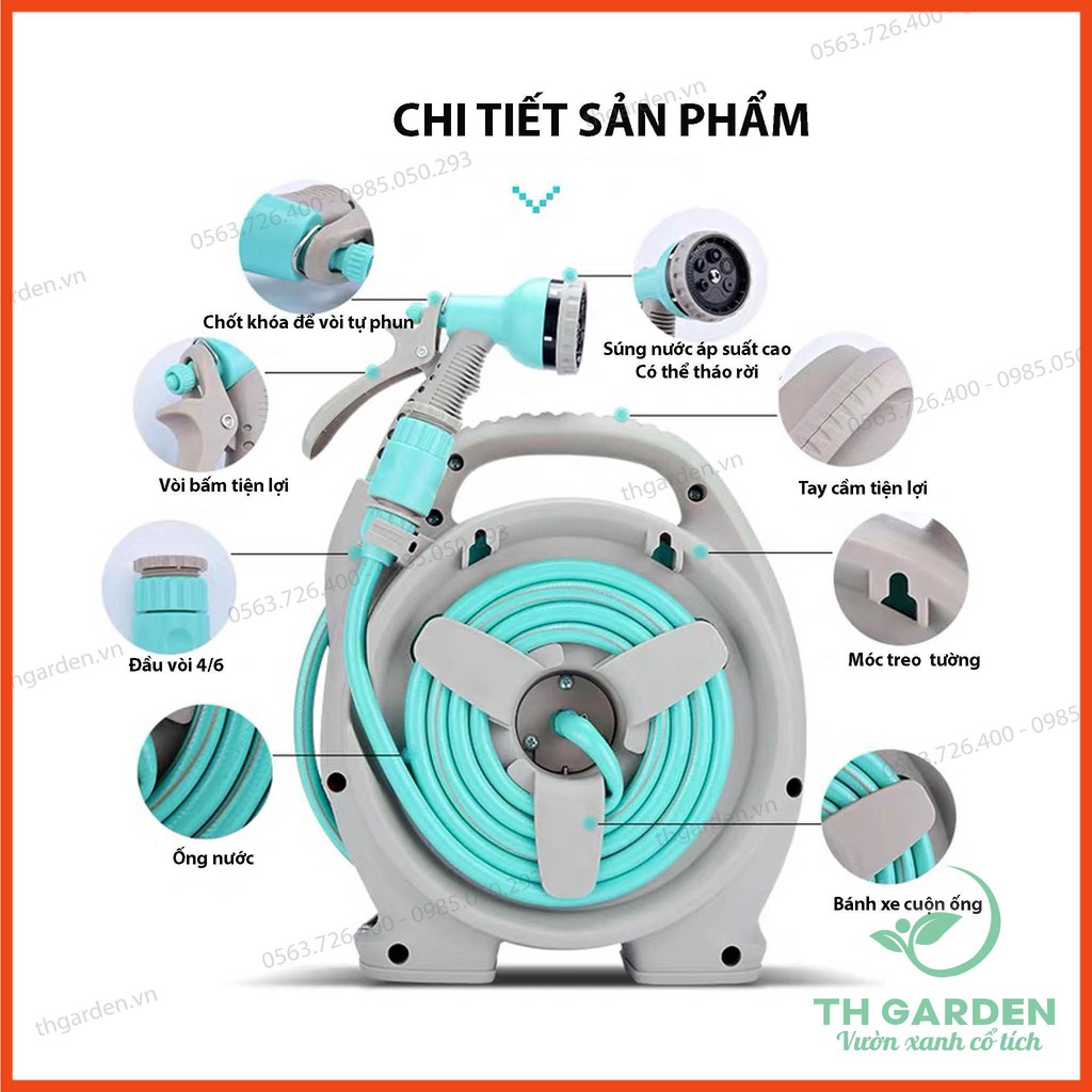 Bộ Vòi Tưới Cây, Vòi Rửa Xe Tăng Áp Đa Năng - 6 Chế Độ Chất Lượng Cao 15m - Lô Cuộn Kiên Cố, Gọn Nhẹ - Ống Nước Siêu Bền