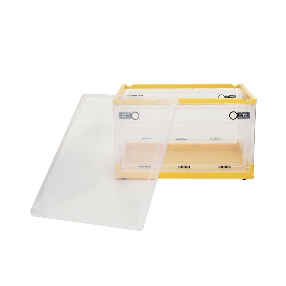 HomeBase STACKO Thùng nhựa đa năng có nắp, bánh xe, có thể gấp lại INE W51xH30.5xD36cm màu vàng/trắng trong