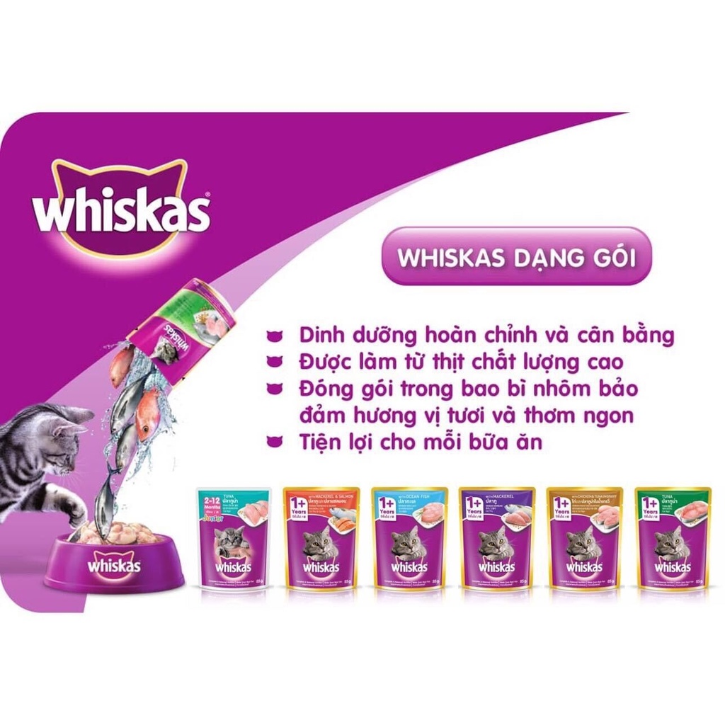 Pate Mèo con, mèo lớn Whiskas 80g thức ăn dinh dưỡng cho mèo