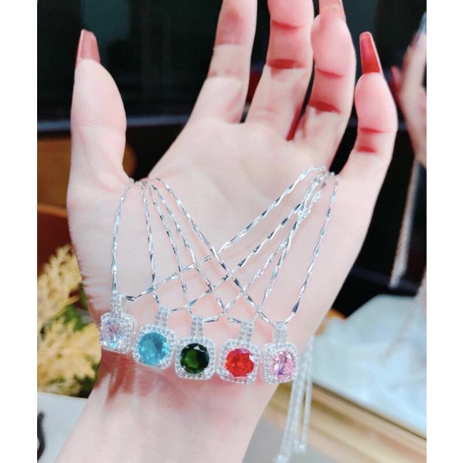 DÂY CHUYỀN MẶT ĐÁ VUÔNG NHIỀU MÀU CHO NỮ- DÂY CHUYỀN BẠC TA