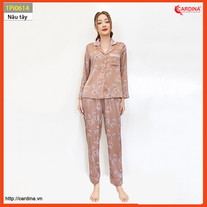 Đồ bộ pijama nữ CARDINA chất lụa satin Nhật cao cấp họa tiết trẻ trung thanh lịch 1Pi06.