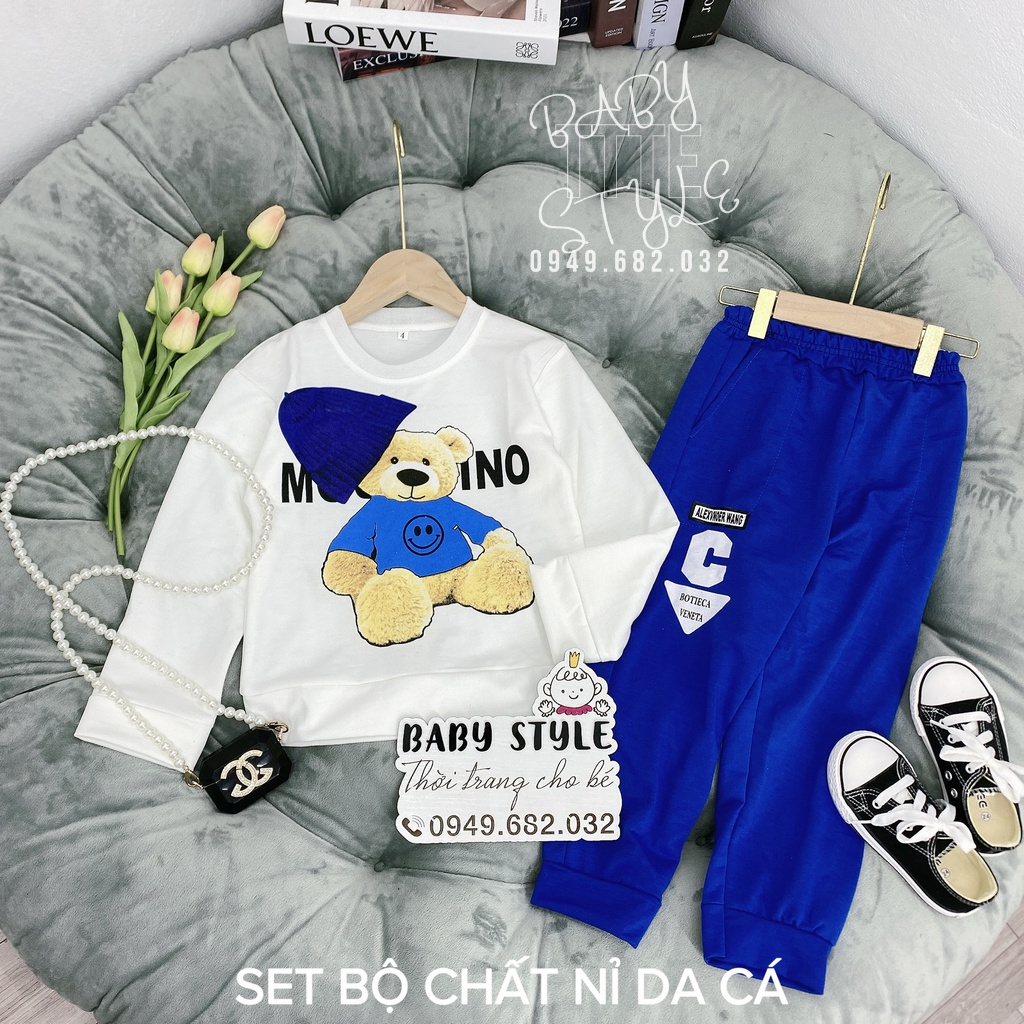 Bộ quần áo thu đông dài tay bé gái &quot;MOCINO&quot; 14-48kg. Đồ bộ dài tay cho bé 4-14 tuổi. Vải da cá dày dặn. G49