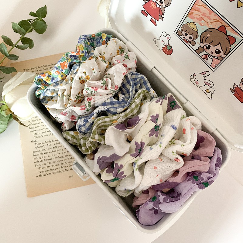 Dây buộc tóc scrunchie vải voan hình hoa thời trang