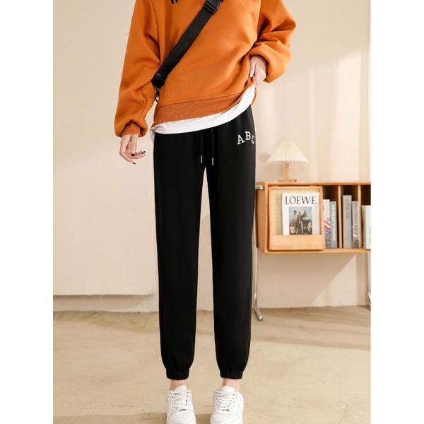 Quần jogger nữ cạp chun bo gấu, Quần nữ chất liệu da cá cao cấp, Phong cách trẻ trung năng động kiểu dáng thời trang