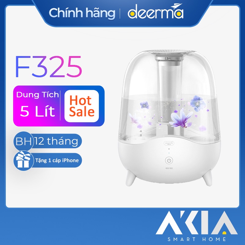 Máy tạo độ ẩm siêu âm Deerma DEM-F325, tích hợp màn lọc than hoạt tính giúp lọc không khí tốt hơn, độ ồn thấp