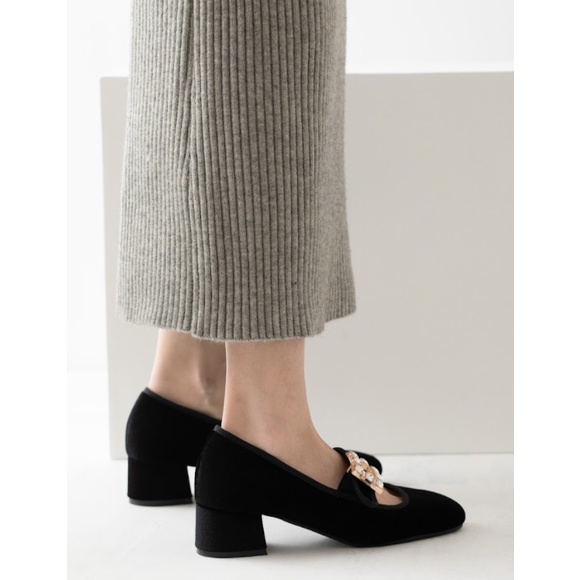 Guốc Mary jane mũi vuông quai ngang đính đá - 071221002