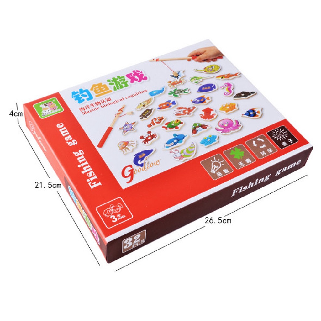 Đồ chơi câu cá nam châm gỗ 32 con chi tiết cho bé