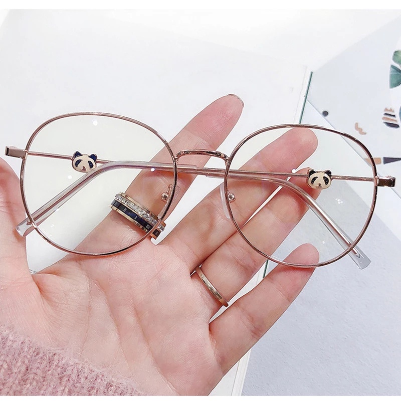 Mắt kính gọng kim loại hình gấu trúc dễ thương chống tia bức xạ / ánh sáng xanh phong cách Hàn Quốc cho nữ