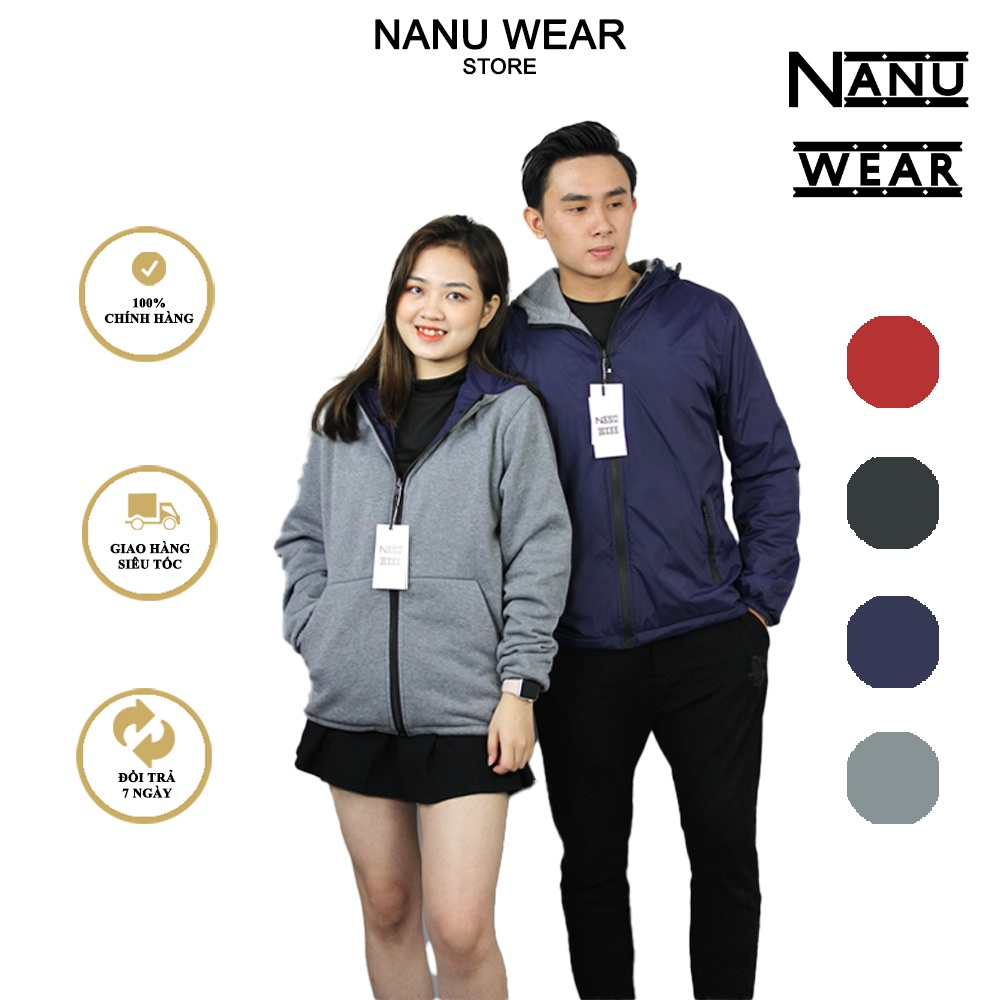 Áo khoác 2 mặt NANU WEAR chất liệu gió - nỉ, chống nước