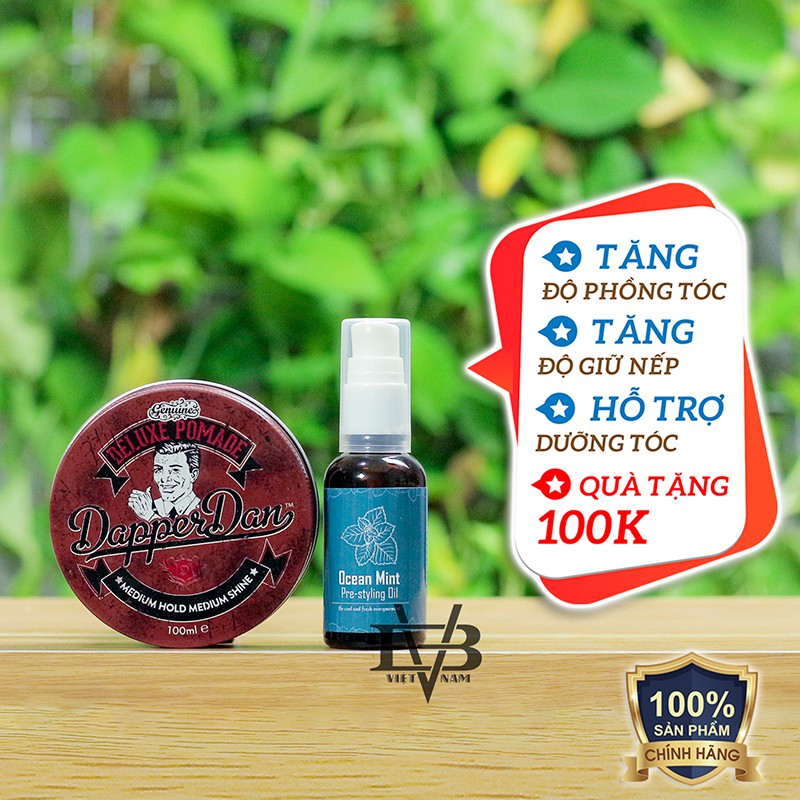 [CHÍNH HÃNG] Pomade vuốt tóc Dapper Dan Deluxe Pomade Medium Hold & Medium Shine 100ml + Tặng PreStyling Ocean Mint 30ml