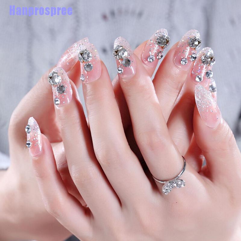 Set 24 Móng Tay Giả Đính Đá 3d Xinh Xắn