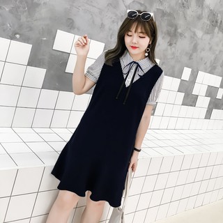Váy đuôi cá cổ sơ mi nơ cho người béo mập