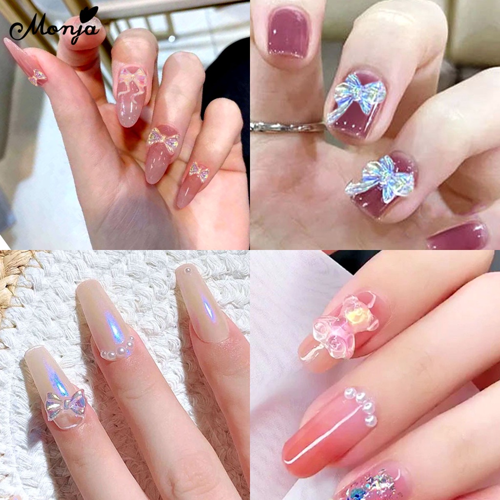 MONJA Túi 100 phụ kiện hình gấu/ bướm/ ngôi sao 3D dùng trang trí móng tay