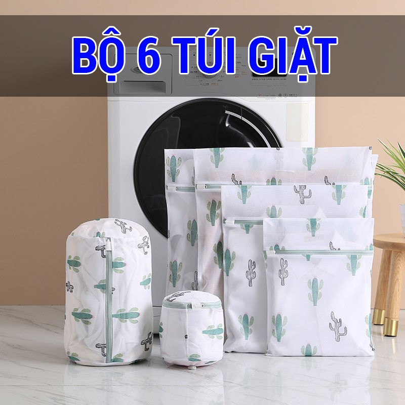 SET 6 túi giặt bảo vệ quần áo chất lượng tốt, túi lưới kéo bảo quản quần áo bằng polyester