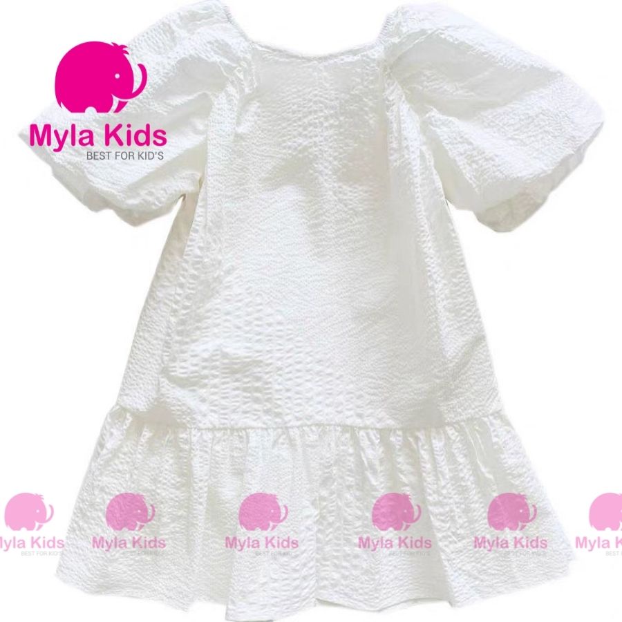 Váy đôi mẹ bé đuôi cá tay bồng màu trắng, đầm đôi mẹ bé màu trắng HRI cho bé từ 8-40kg Mylakids