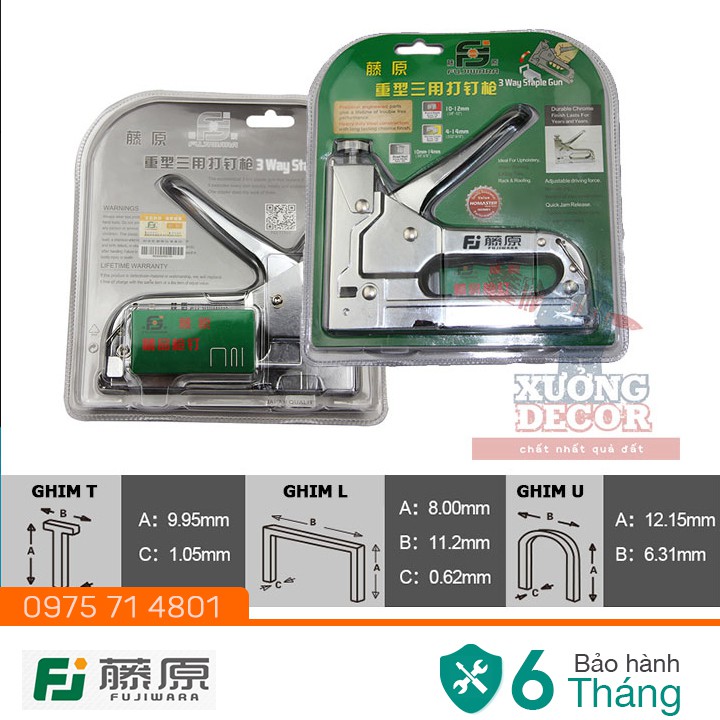 Súng bắn ghim cơ đa năng 3 loại Chính hãng Fujiwara