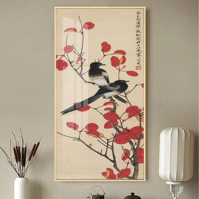 Tranh Vải Bạt Treo Tường In Hình Cá Koi / Hoa Sen / Chim Phong Cách Trung Hoa Cổ Điển Trang Trí Nhà Cửa